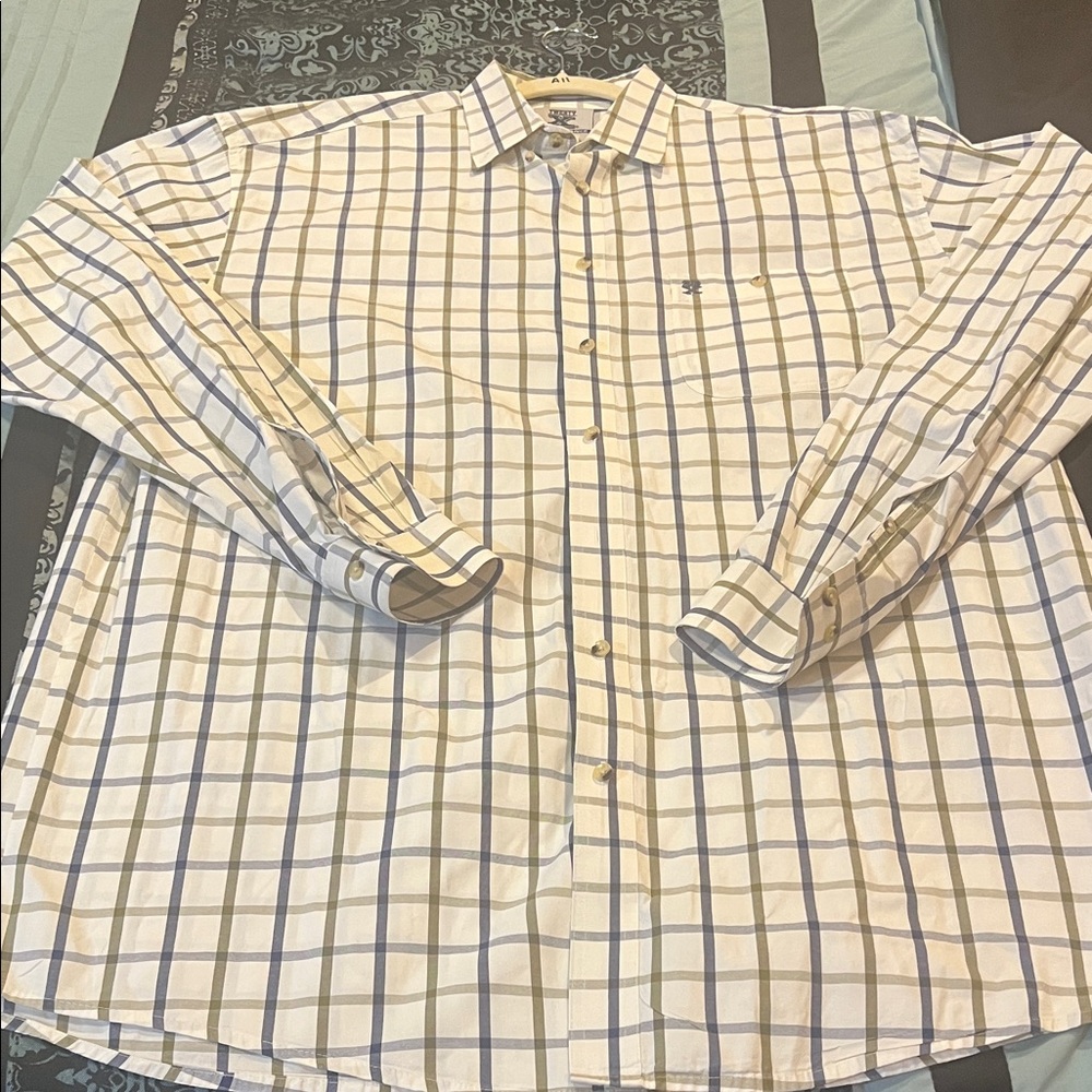 Wrangler Twenty X Men's Plaid Dress Shirt - White with Blue & Tan Check